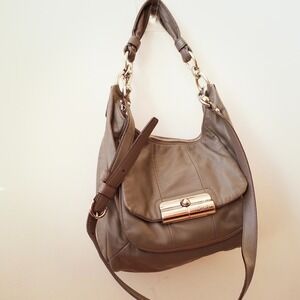 VINTAGE Coach Bag Leather Gray Shoulder Hobo Medium Purse Kristin Pewter Retro